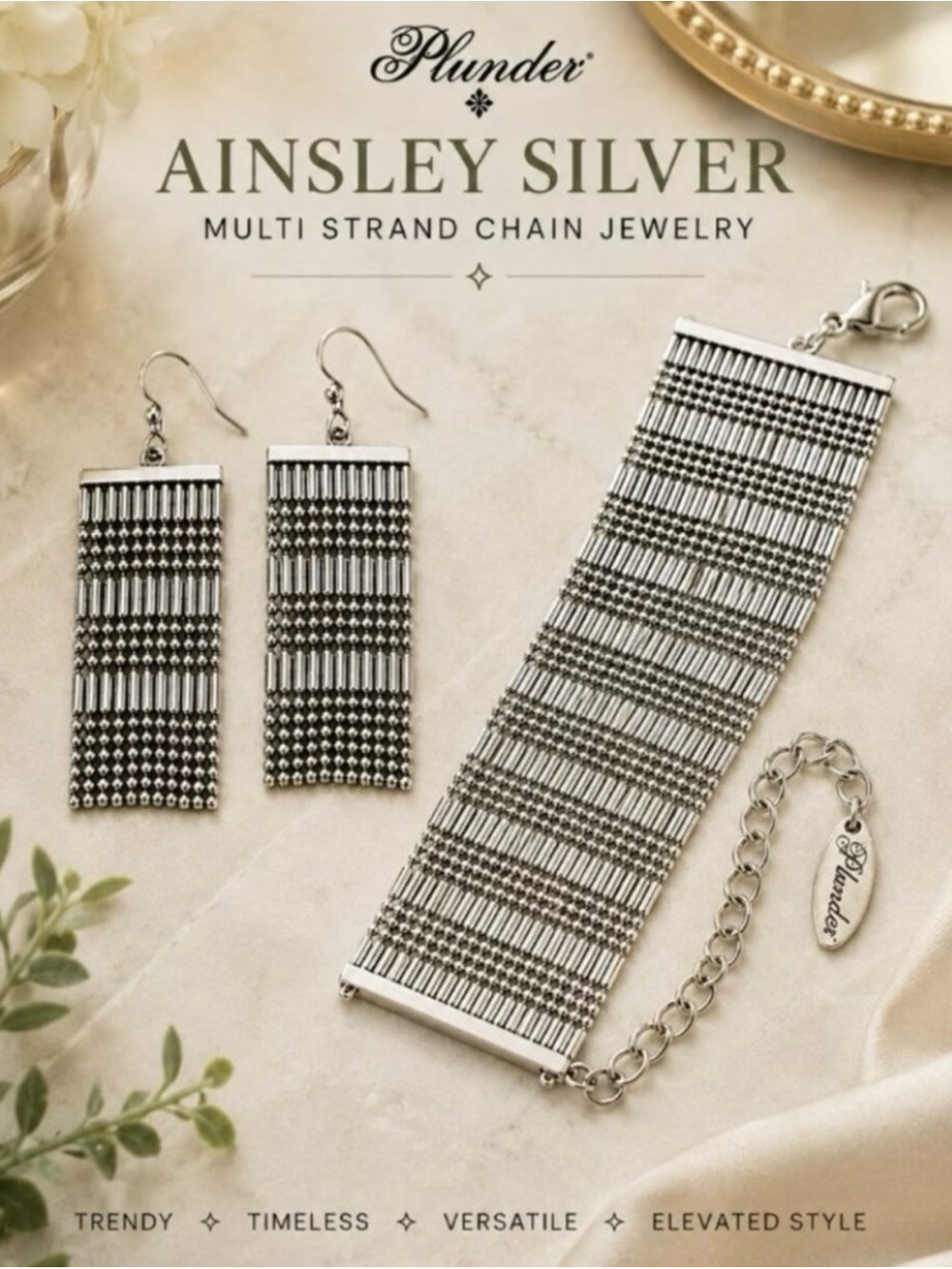 Plunder Ainsley Set Silver Fringe Statement Earrings &  Bracelet